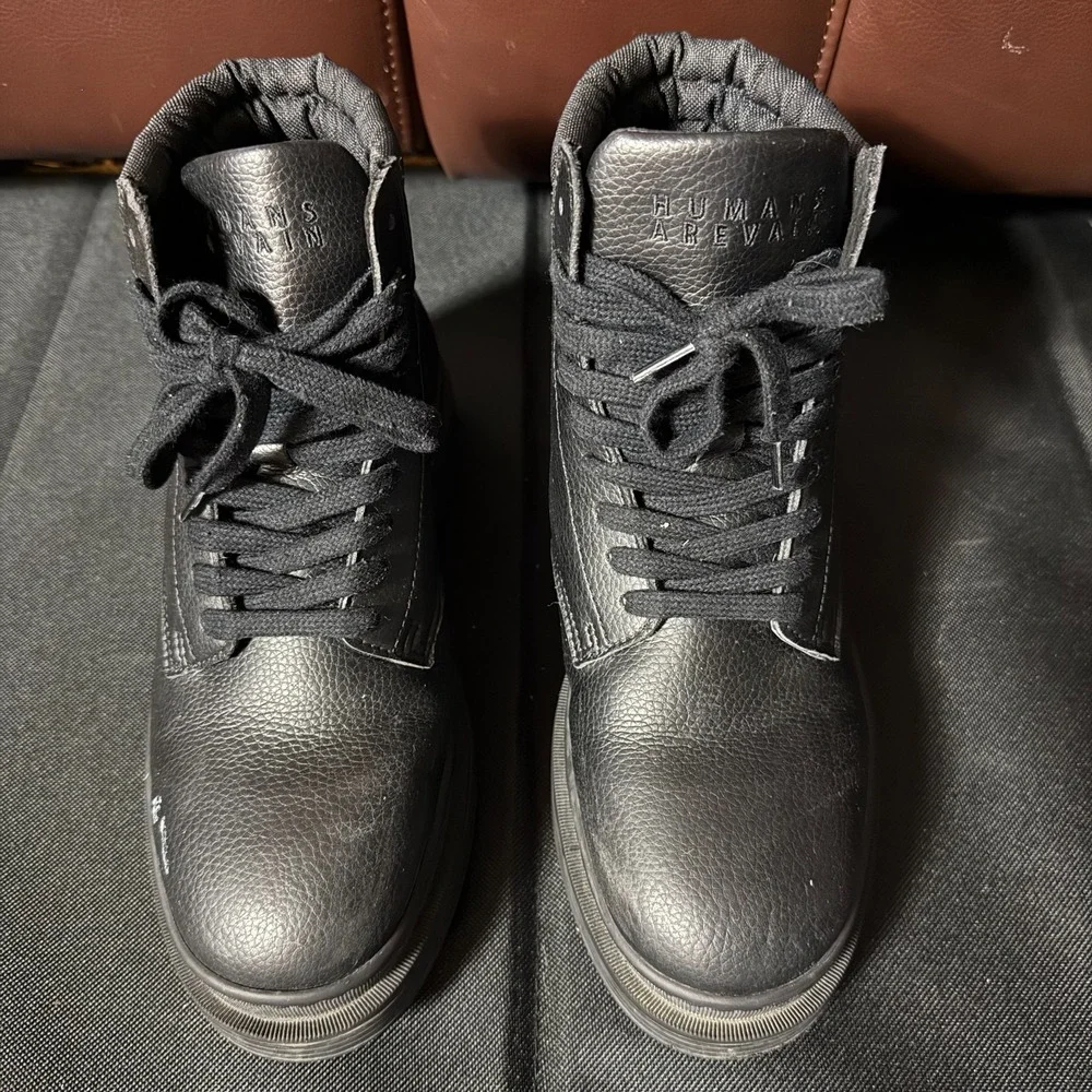 Black Vegan Leather Lace Up Ankle Boots Chunky Sole Womens‎ EU 36